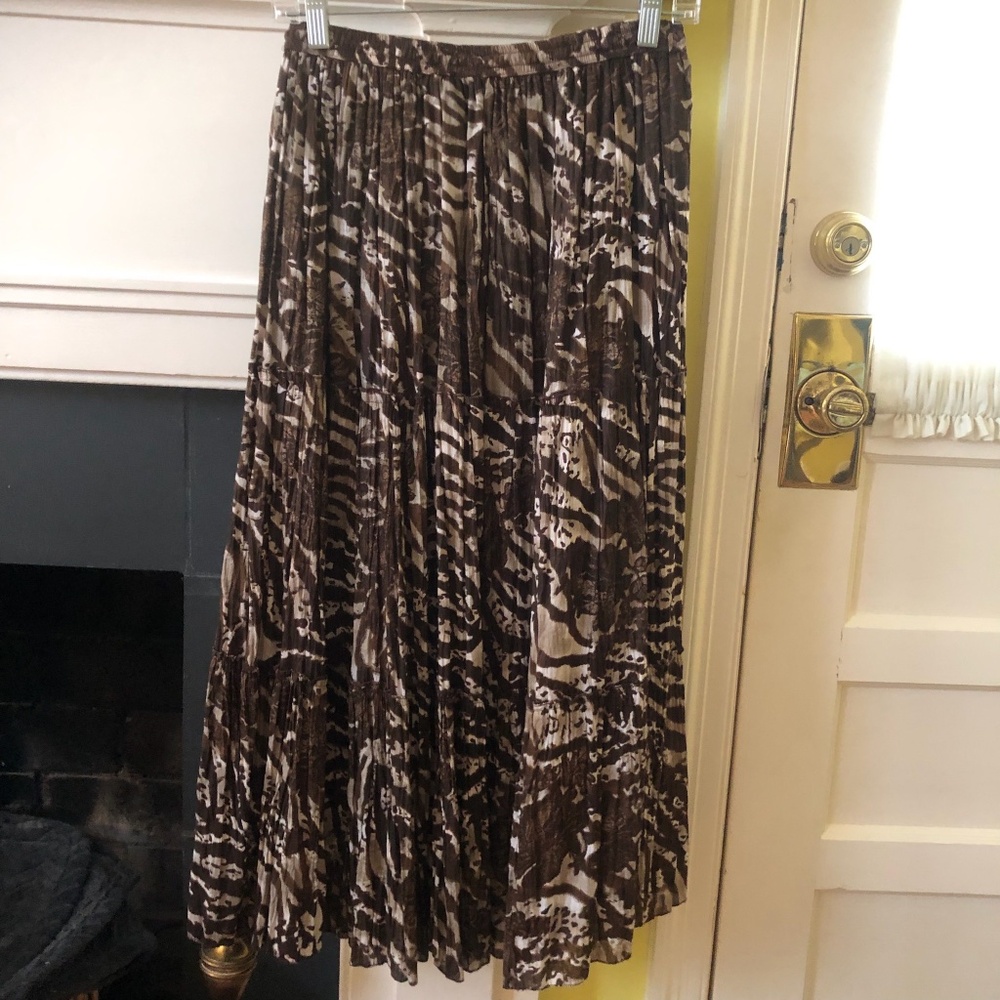 Vintage Jane Ashley Tiered Peasant Skirt Animal Print Brown - Size Medium